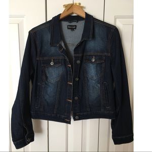 Distressed dark jean jacket